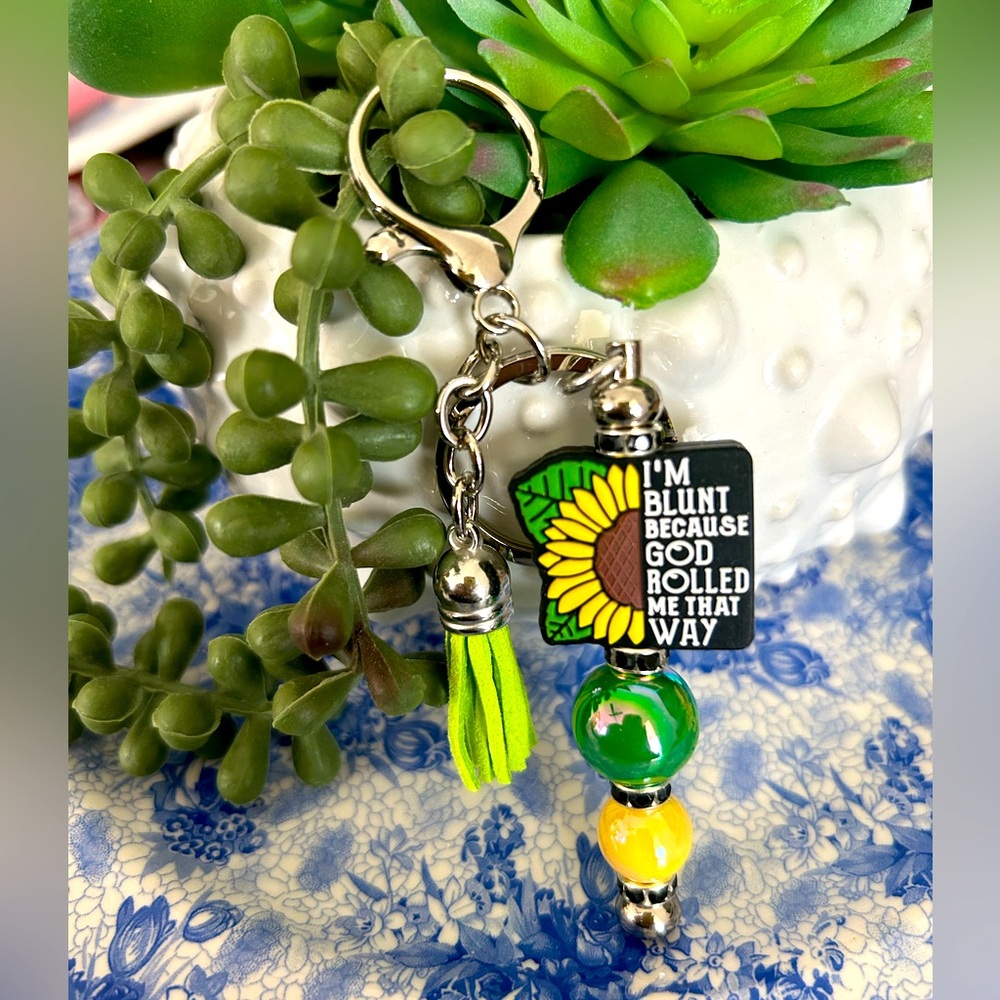 I am Blunt because God rolled me that way bag charm keychain